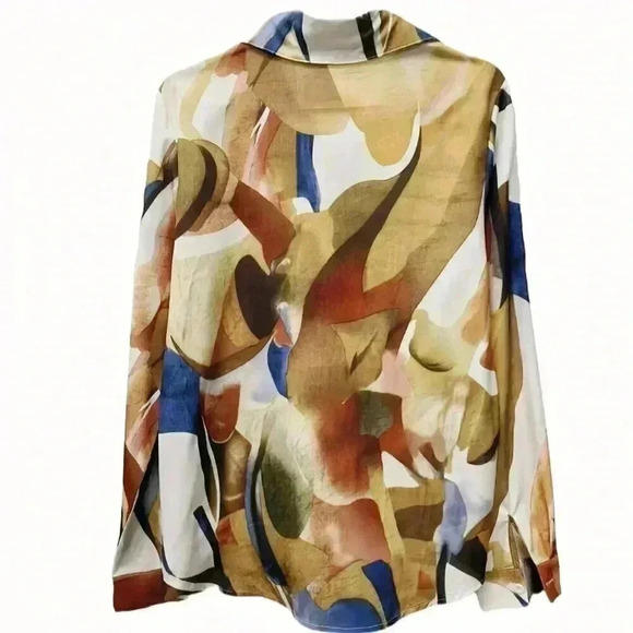 Orange Casual Women's Fashion Single-Breasted Long Sleeve Shirt - Picture 4 of 4